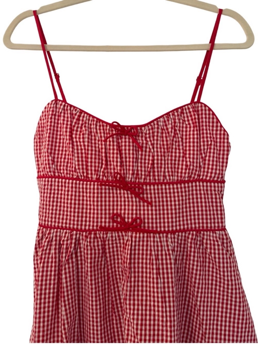 House of Harlow 1960 Gingham Seersucker Smocked Maxi Dress Red White M NWT - Picture 4 of 9